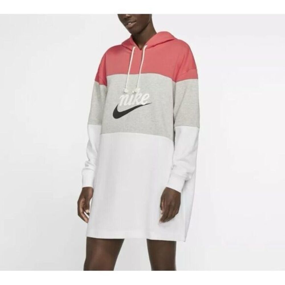 Nike Sportswear Varsity Dress White /Gray/Coral CJ3926 631 Women's Size‎ Small